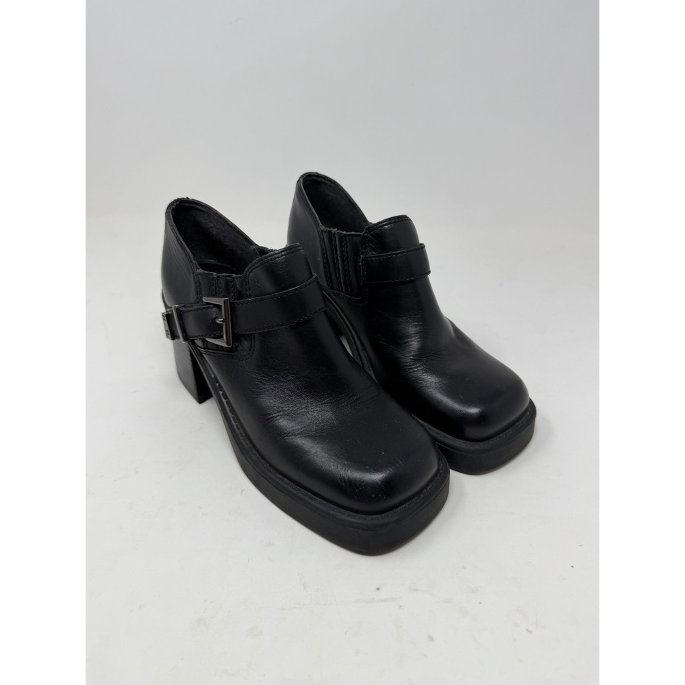 Harley Davidson Leather Chunky Heel Platform Boots Buckle Square Toe Black Sz 6